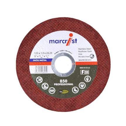 Marcrist 850 Inox Disco de corte ultrafino especial 10 piezas 115 x 1,0 x 22,23 mm ( 5007.0125.22 ) para amoladoras angulares