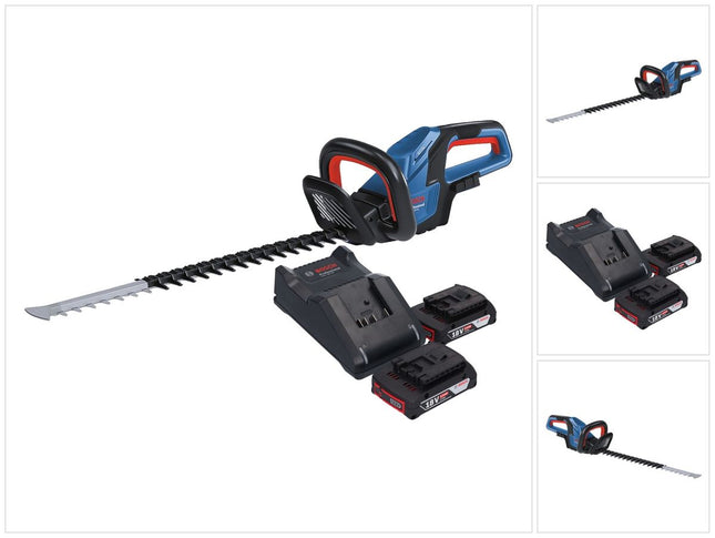 Bosch GHE 18V-60 Tagliasiepi professionale a batteria 18 V 60 cm senza spazzole + 2x batteria ricaricabile 2,0 Ah + caricabatterie