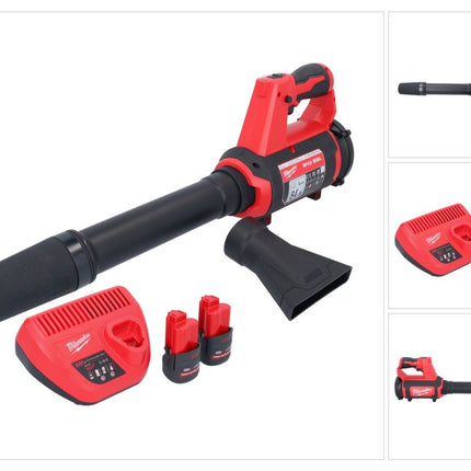 Soplador a batería Milwaukee M12 BBL-252 12 V + 2x baterías 2,5 Ah + cargador