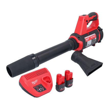 Soplador a batería Milwaukee M12 BBL-252 12 V + 2x baterías 2,5 Ah + cargador