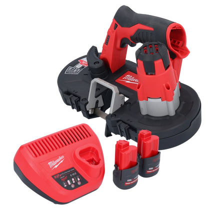 Sierra de cinta a batería Milwaukee M12 BS-252 12 V 41 x 41 mm + 2x baterías 2,5 Ah + cargador
