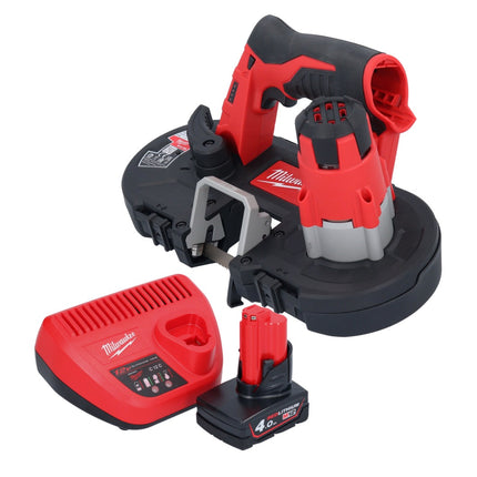 Sierra de cinta a batería Milwaukee M12 BS-401 12 V 41 x 41 mm + 1x batería 4,0 Ah + cargador