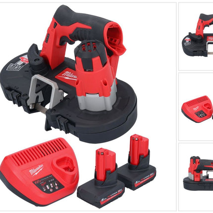 Sierra de cinta a batería Milwaukee M12 BS-502 12 V 41 x 41 mm + 2x baterías 5,0 Ah + cargador