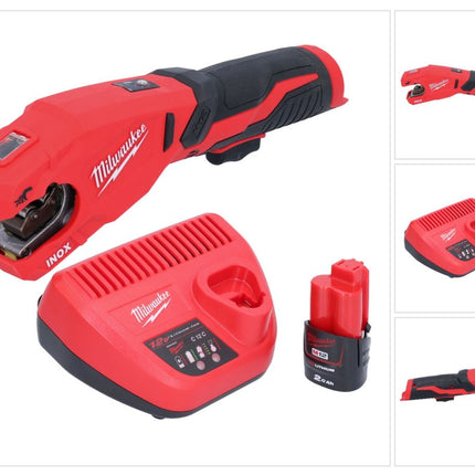 Milwaukee M12 PCSS-201 cortatubos inalámbrico de acero inoxidable 12 V 12 - 28 mm + 1x batería recargable 2.0 Ah + cargador