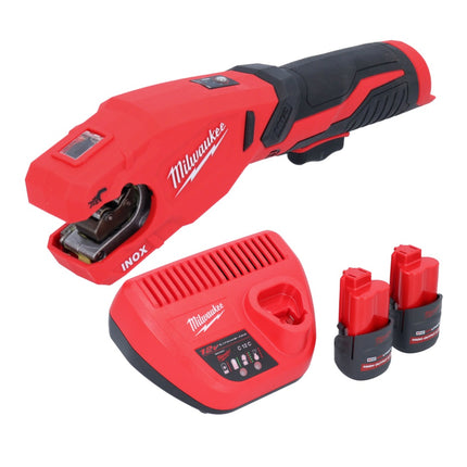Milwaukee M12 PCSS-252 cordless stainless steel pipe cutter 12 V 12 - 28 mm + 2x rechargeable battery 2.5 Ah + charger