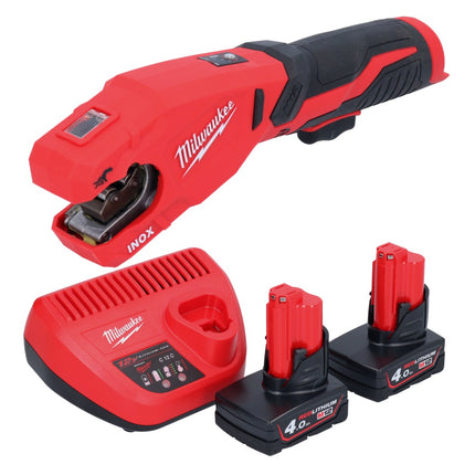 Milwaukee M12 PCSS-402 cortatubos de acero inoxidable a batería 12 V 12 - 28 mm + 2x baterías 4,0 Ah + cargador