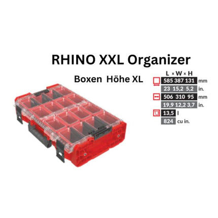 Toolbrothers RHINO XXL Organizer ULTRA hauteur XL boîtes 13,5 l IP66 avec boîtes amovibles + séparateurs