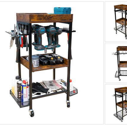 Toolbrothers Werkstatt Garagen Wagen für Elektro und Hand Werkzeuge aus Metall 86 x 45 x 30 cm ( L x B x T ) Transportrollen mit Bremsen