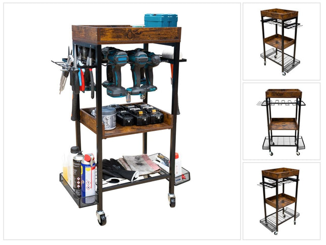 Toolbrothers workshop garage trolley for electrical and hand tools made of metal 86 x 45 x 30 cm ( L x W x D ) Transport castors with brakes