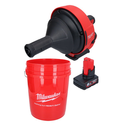 Limpiador de tuberías a batería Milwaukee M12 BDC6-601C 12 V + 1x batería 6,0 Ah + espiral + cubo - sin cargador