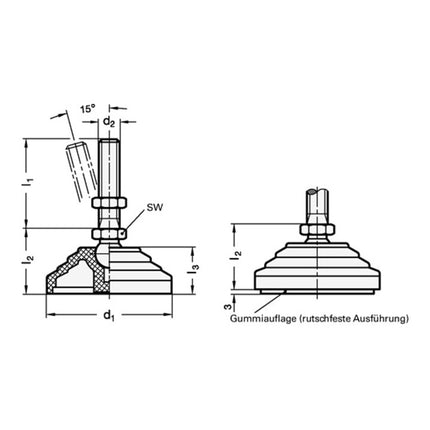 Pie articulado de plástico GANTER GN 344 d1 100 mm, d2 M 16 mm l1 138 mm ( 4601002554 )