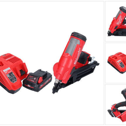 Clavadora a batería Milwaukee M18 FFN-301 18 V 50 - 90 mm sin escobillas + 1x batería 3,0 Ah + cargador