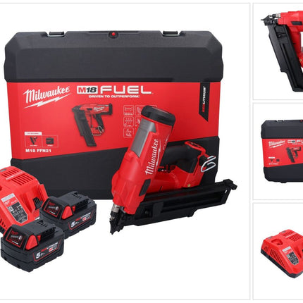 Clavadora a batería Milwaukee M18 FFN21-502C 18 V 50 - 90 mm sin escobillas + 2x baterías 5,0 Ah + cargador + maletín