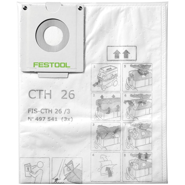 Festool FIS-CTH 26/3 Bolsa filtrante de seguridad 24 l clase de polvo H 3 uds. ( 497541 ) para aspirador móvil CTH 26