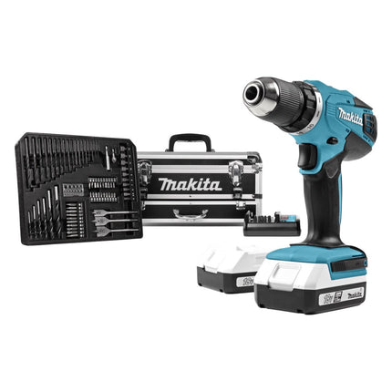 Makita DF 457 DWEX2 Perceuse-visseuse sans fil 18 V 42 Nm série G + 2x batterie 1,5 Ah + chargeur + 70 pcs. d'accessoires + coffret