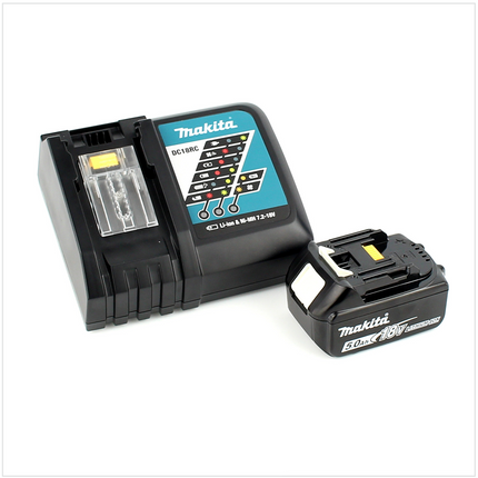 Makita DUM 168 18V Li-ion Akku Grasschere + 1x BL1850 B 5,0 Ah Akku + 1x DC18RC Ladegerät + 1x UH 200 D 20 cm Schermesser - Toolbrothers